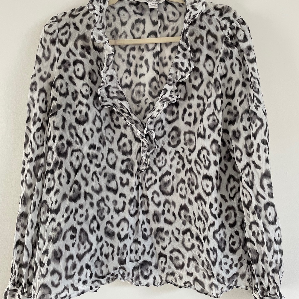 Rachel Zoe Leopard Print Ruffled Chiffon Blouse